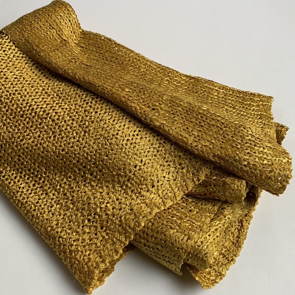 JOAN VASS Open Knit 3/4 Sleeve Cardigan Gold Metallic Size Small - Picture 8 of 8